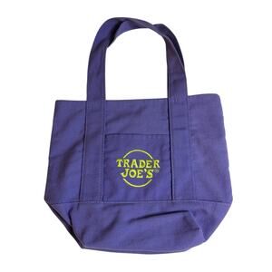 Trader Joes Mini Canvas Tote Bag Purple Neon Green Halloween Embroidered Logo
